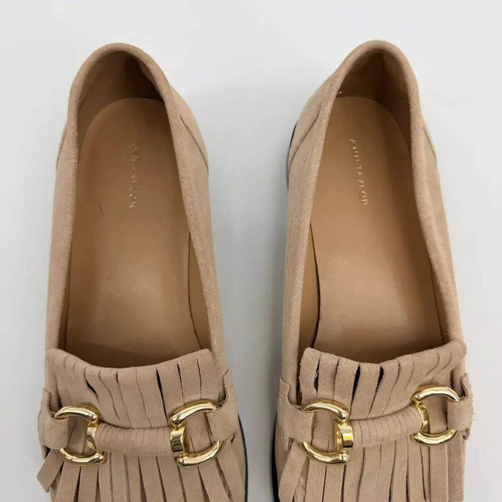 Ann Taylor Kiltie Chain Taupe Leather Loafer Womens 10M